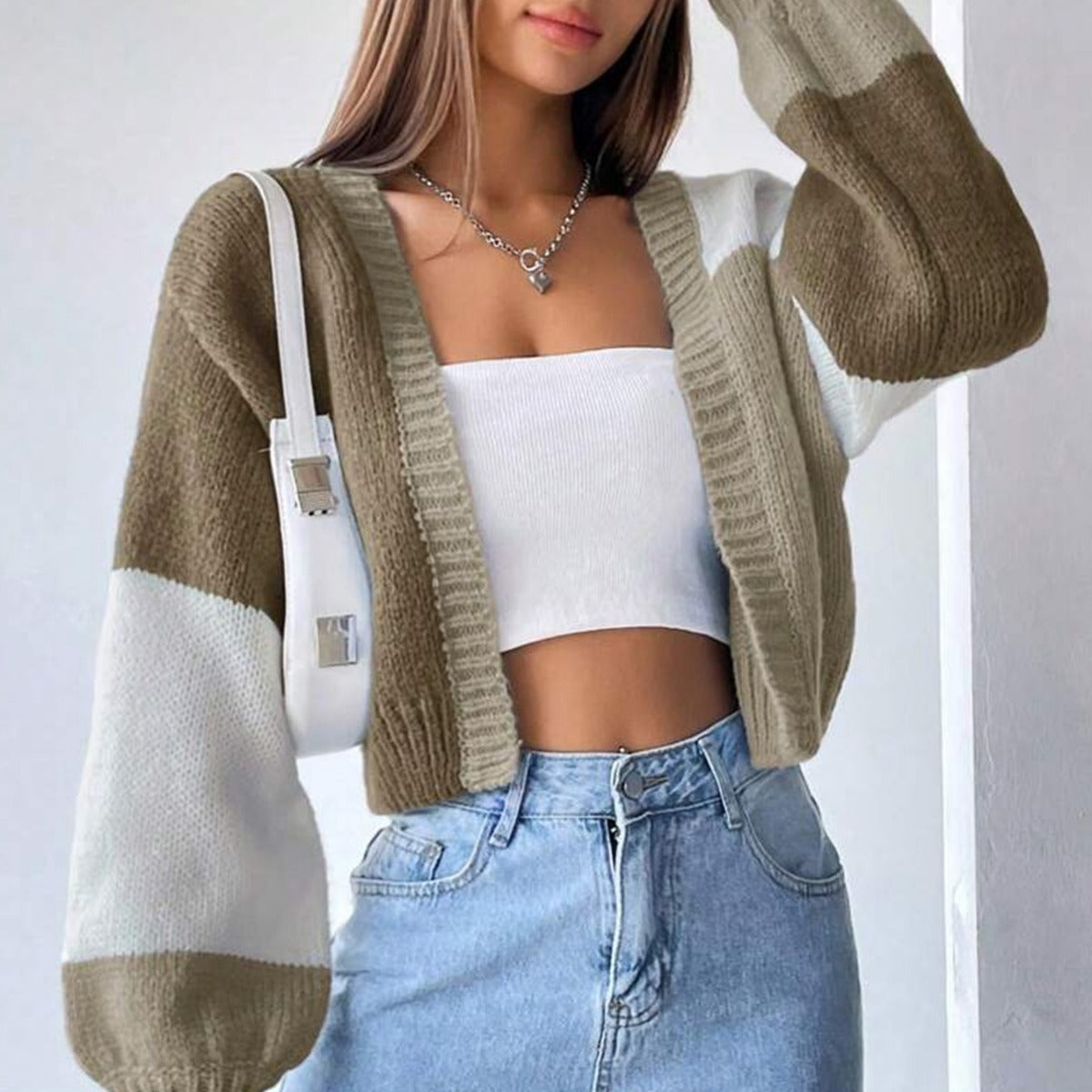 Women's Y2K Colorblock Open Front Knit Cardigan