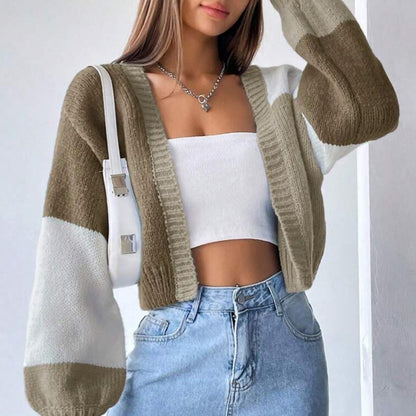 Women's Y2K Colorblock Open Front Knit Cardigan