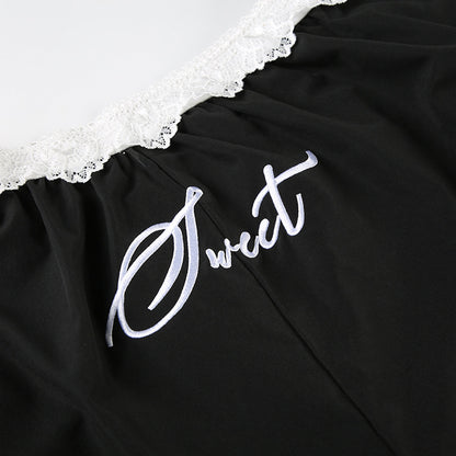 Lace Trim High Waist Baggy Cargo Pants Wide Leg