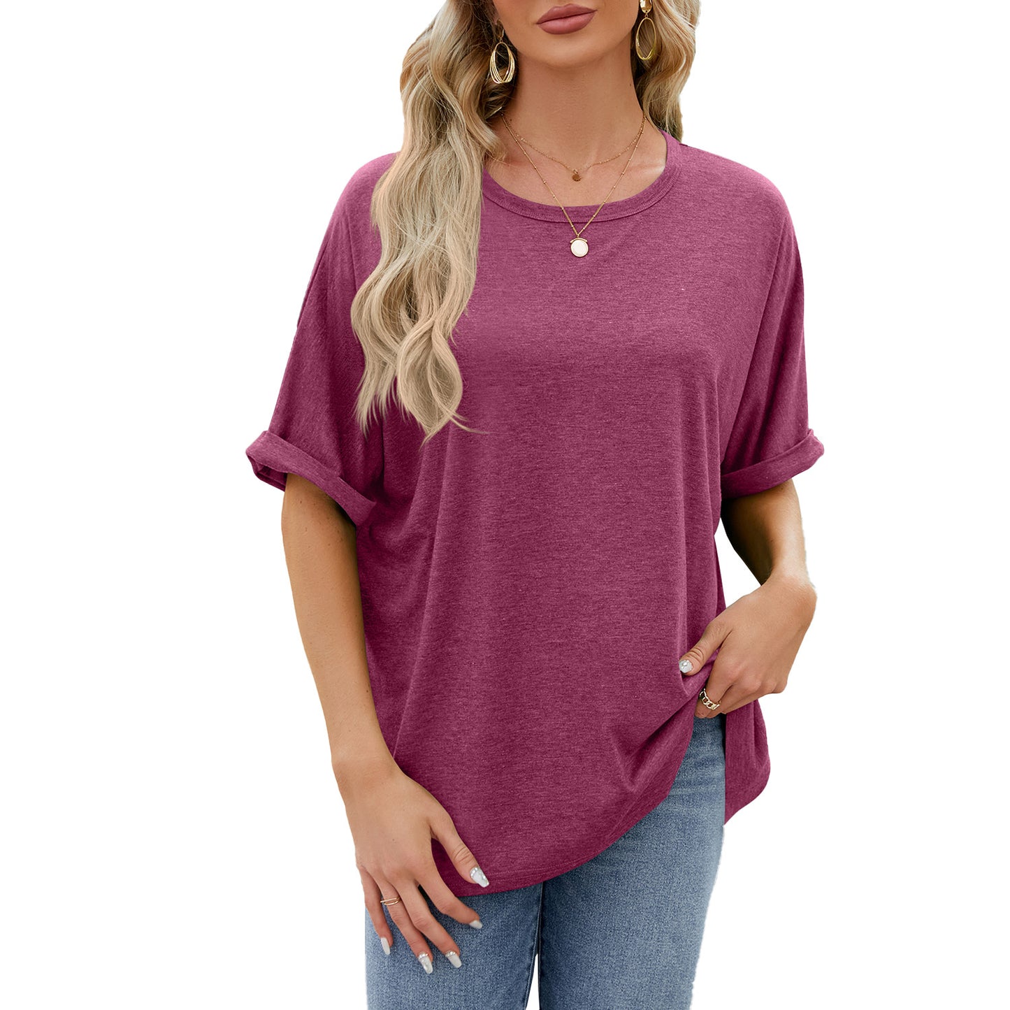 Loose Fit Crew Neck Short Sleeve Casual Basic Tee