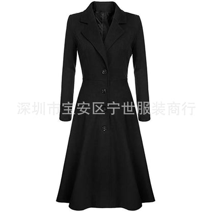 Women Winter A-Line Wool Coat Lapel Midi Jacket Pockets