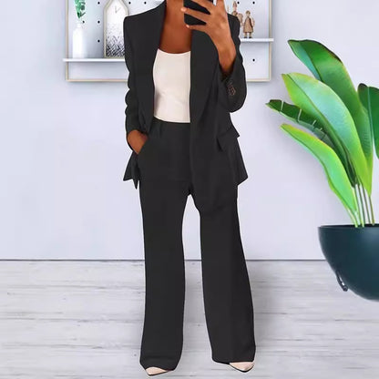 Women's Two Piece Blazer and Wide Leg Pants Suit