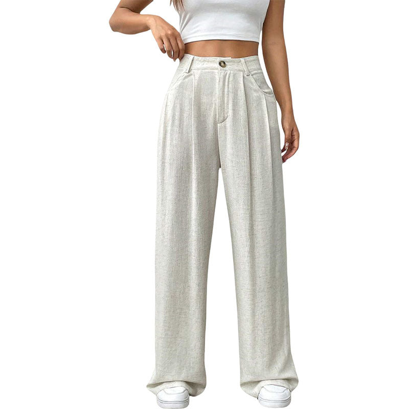 Women's High-Waist Wide-Leg Linen Pants – Casual Loose Summer Trousers