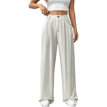 Women's High-Waist Wide-Leg Linen Pants – Casual Loose Summer Trousers