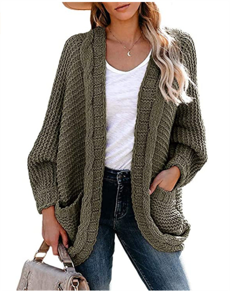 Women's Oversized Chunky Knit Open Front Cardigan Pockets
