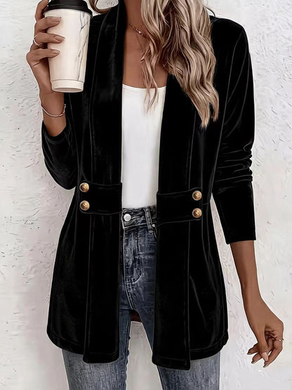 Velvet Shawl Collar Open Front Cardigan Long Sleeve