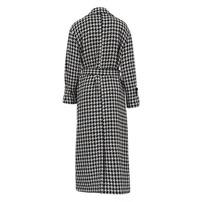 Women's Houndstooth Maxi Winter Coat Double Breasted Belted