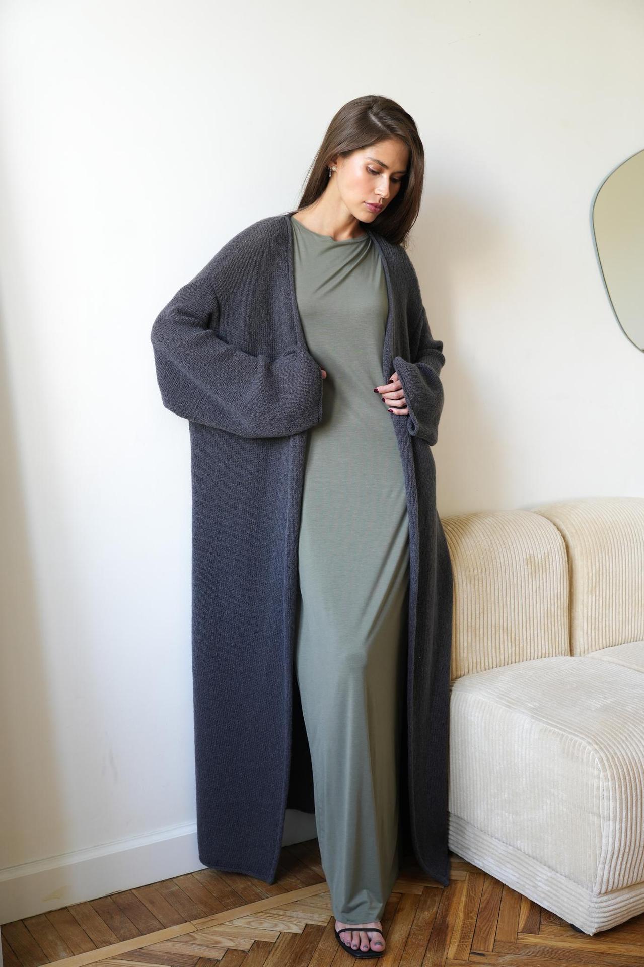 Oversized Mohair Knit Long Cardigan Open Front Sweater
