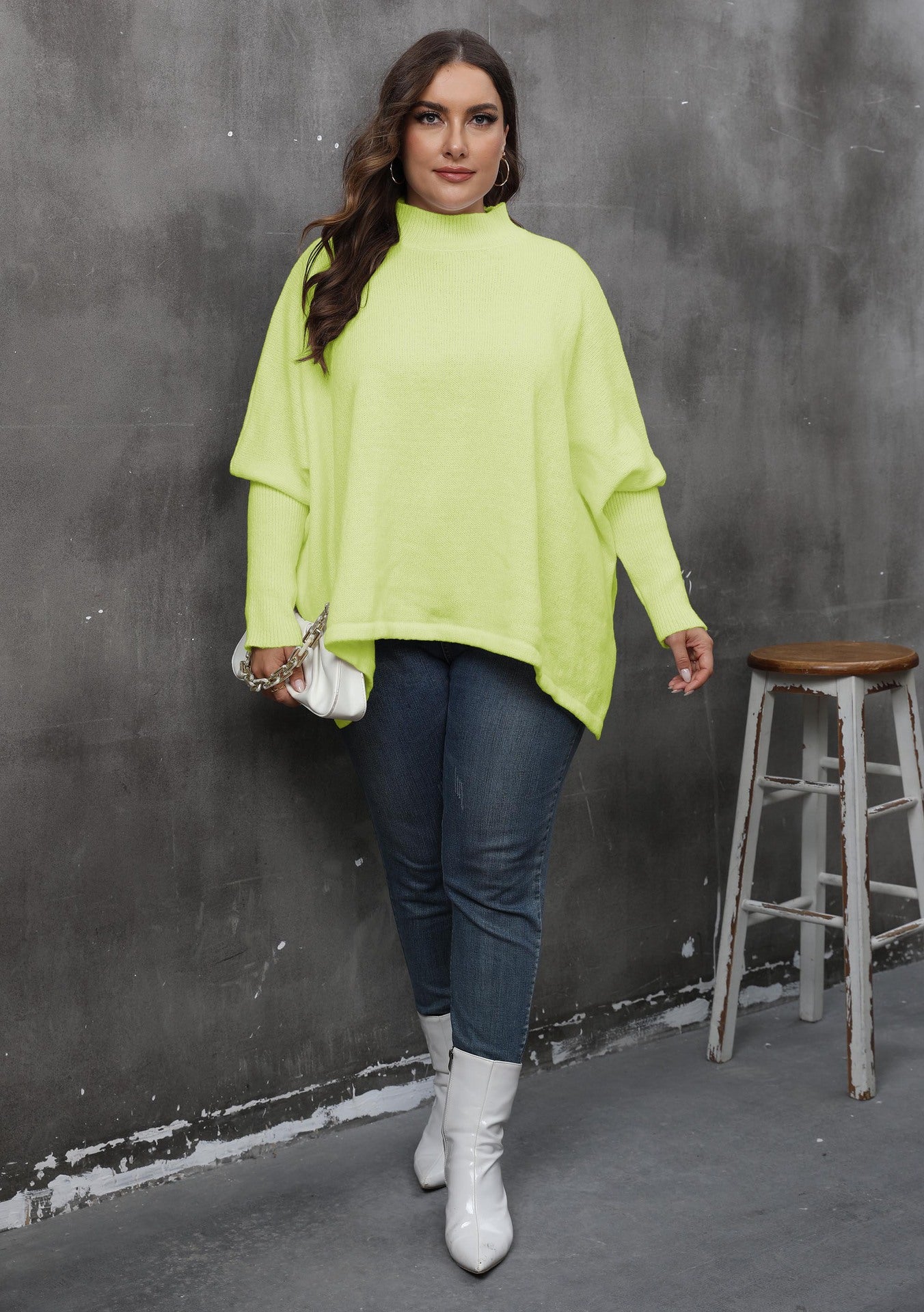 Women's Loose Split Bat Sleeve Semi-turtleneck Sweater