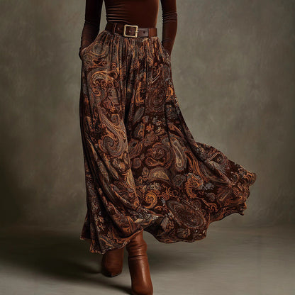 Boho Floral Maxi Skirt Two Piece Set with Belt
