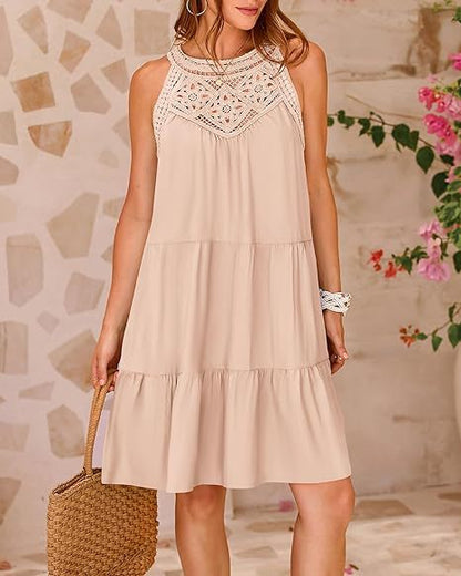 Lace Crochet Sleeveless A Line Mini Dress Casual Summer