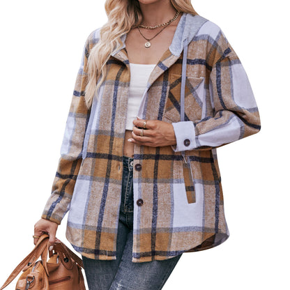 Plaid Hooded Shacket Jacket Oversized Fall Layering Coat
