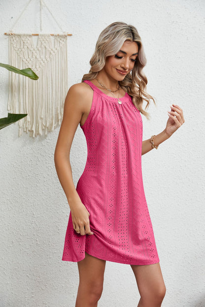 Eyelet Crochet Cover Up Dress Sleeveless Beach Mini