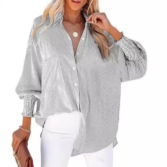Womens Striped Oversized Button Down Shirt Long Sleeve