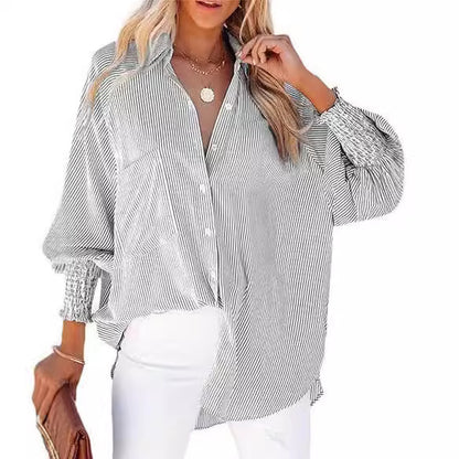 Womens Striped Oversized Button Down Shirt Long Sleeve