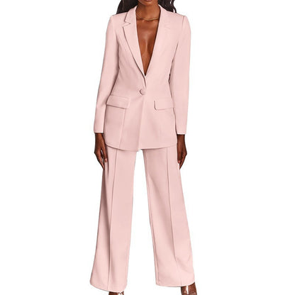 Women's Solid Blazer Pants Set Business Casual Suit