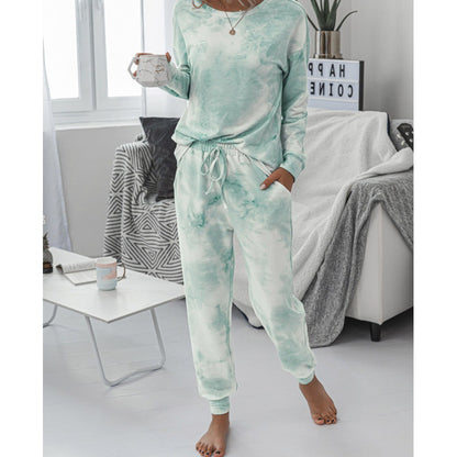 Tie Dye Lounge Set Women Long Sleeve Joggers Two Piece