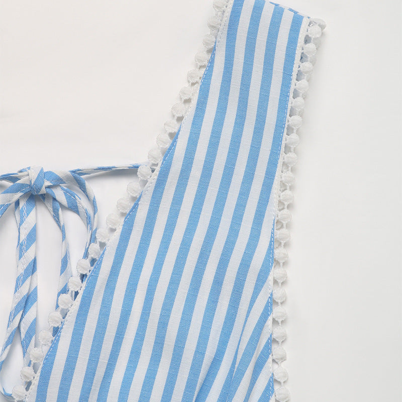 Striped Mini Dress Sleeveless Backless Tie Front Beach Summer