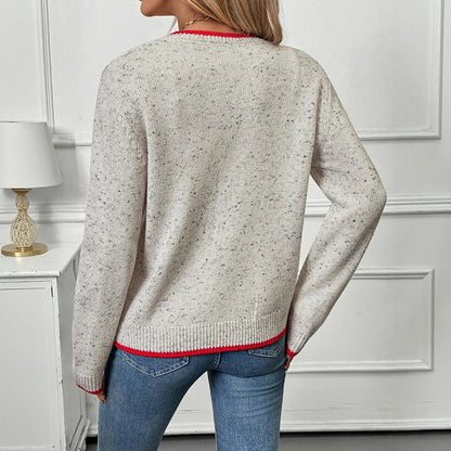 Heart Button Contrast Trim Knit Cardigan Sweater