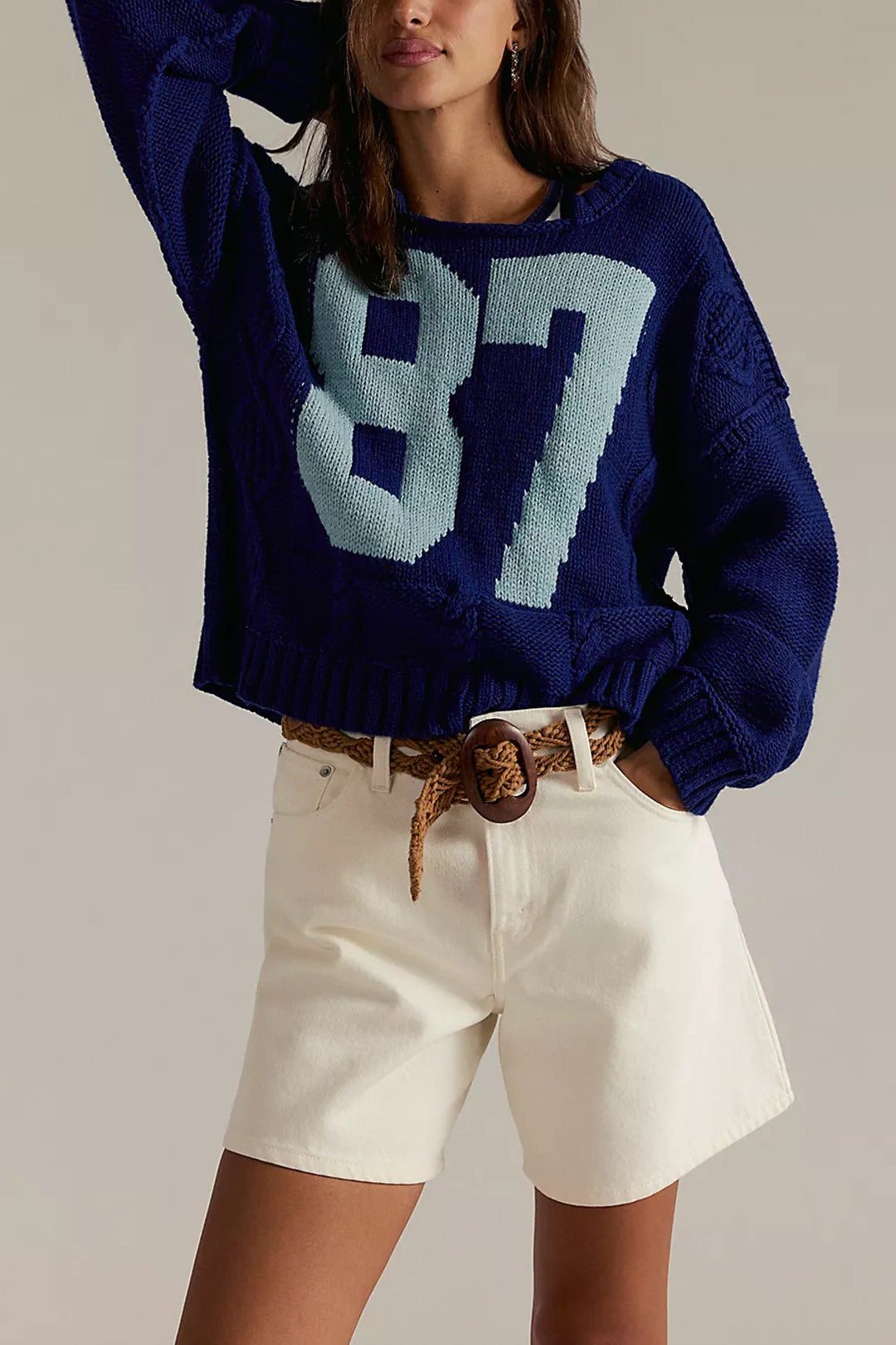 Oversized Knit Pullover with Bold 87 Print
