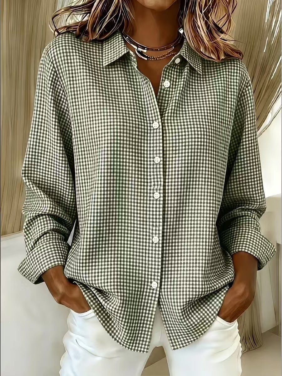 Women's Gingham Long Sleeve Button Down Shirt