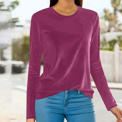 Women's Velvet Long Sleeve Crew Neck Top