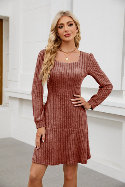 Square Neck Puff Sleeve A-Line Mini Dress with Pockets