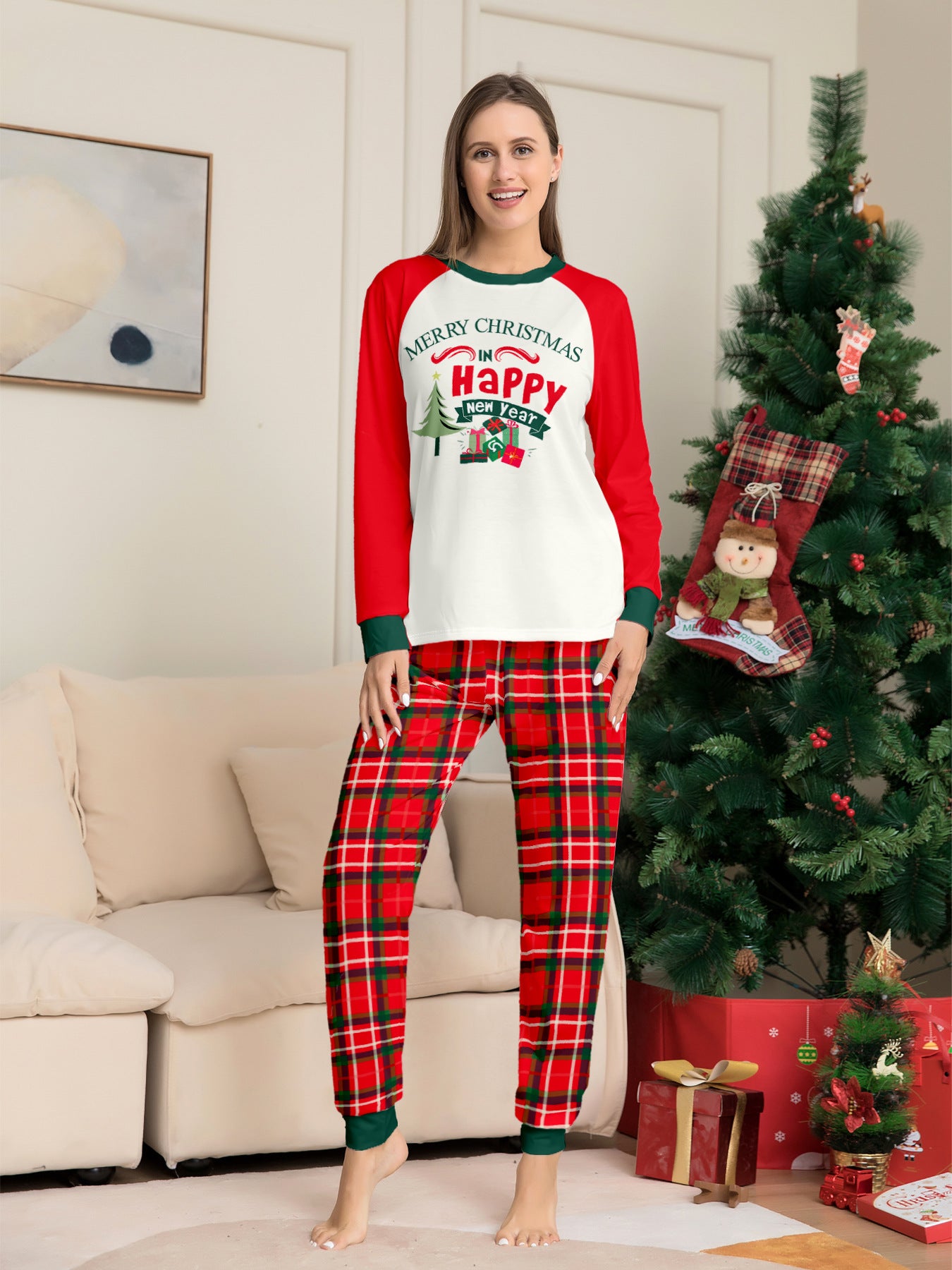 Christmas Gift Plaid Letter Parent-child Package Printed Christmas Pajamas