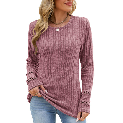 Women's Lace Cuff Waffle Knit Long Sleeve Tunic