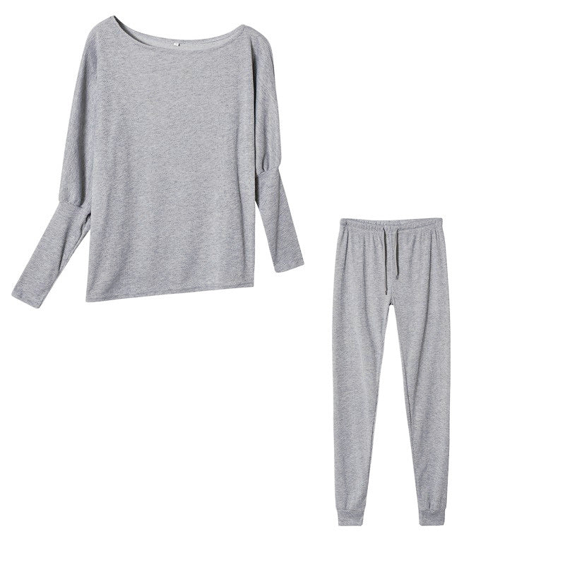 Women's Off Shoulder Ribbed Two Piece Lounge Set