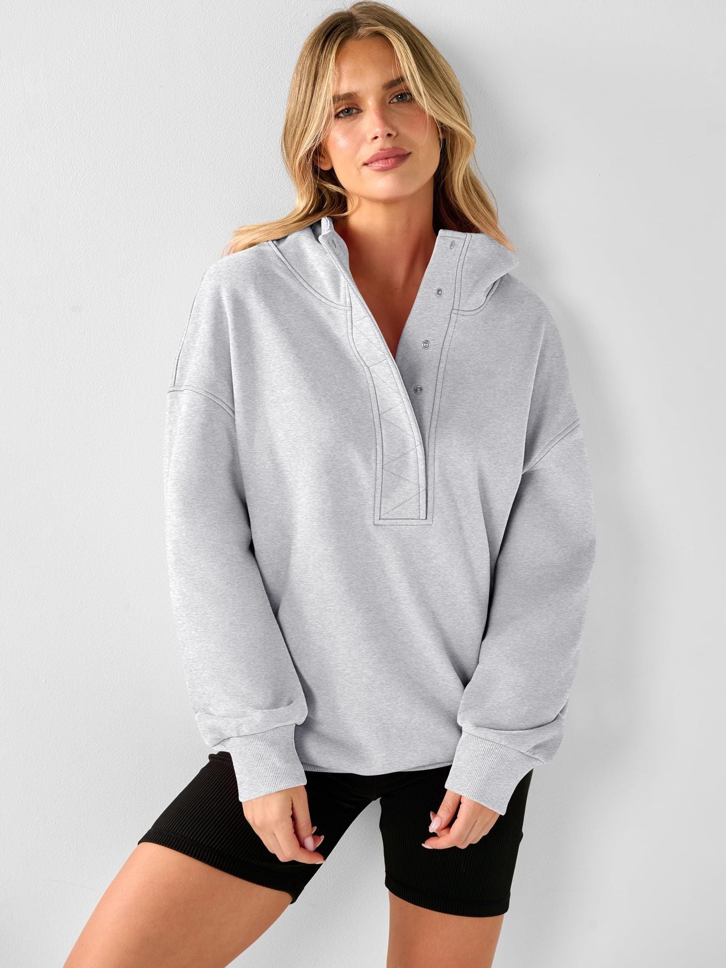 Snap Button Oversized Pullover Hoodie Sweatshirt