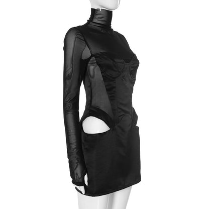 Women's Sexy Mesh Cutout Bodycon Mini Dress