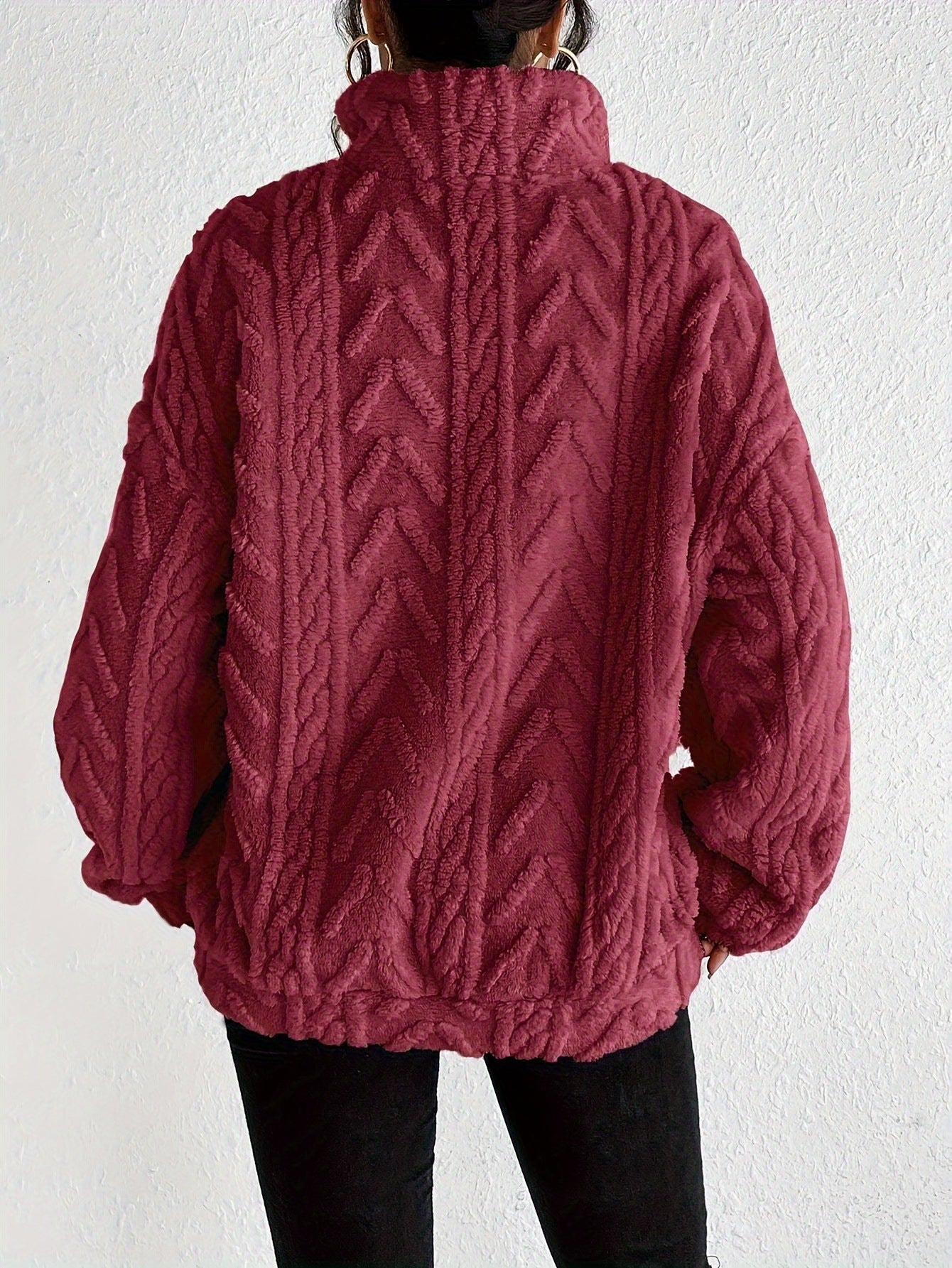 Women's Sherpa Jacquard Quarter Zip Pullover Sweatshirt
