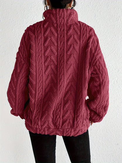 Women's Sherpa Jacquard Quarter Zip Pullover Sweatshirt