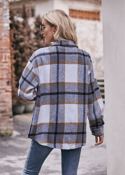 Cozy Oversized Plaid Flannel Shirt Jacket with Pocket