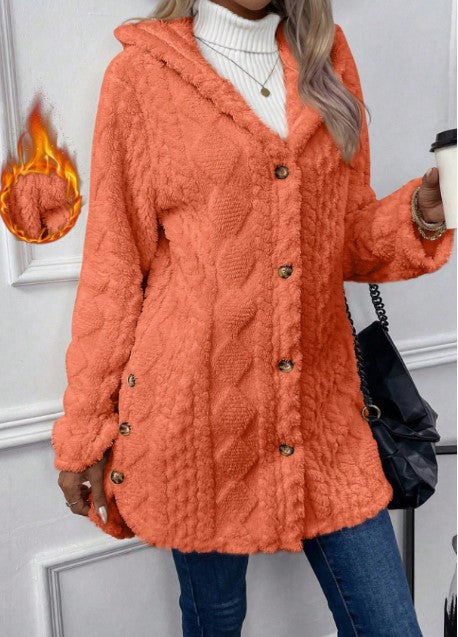 Women's Fuzzy Hooded Button Cardigan Winter Warm Coat