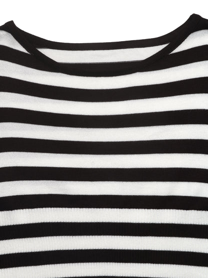 Women's Striped Boat Neck Long Sleeve Knit Sweater