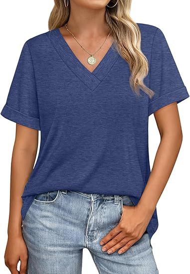 Women's V-Neck Short Sleeve Soft Cotton Casual T-Shirt Top