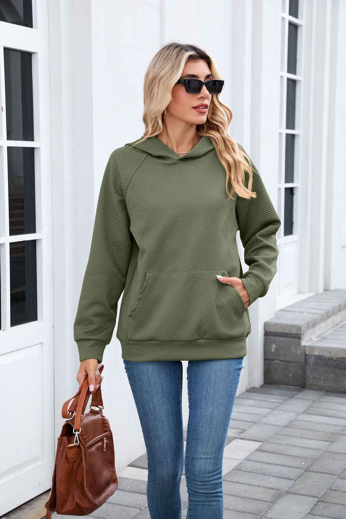 Women's Oversized Textured Hoodie Pullover with Pocket
