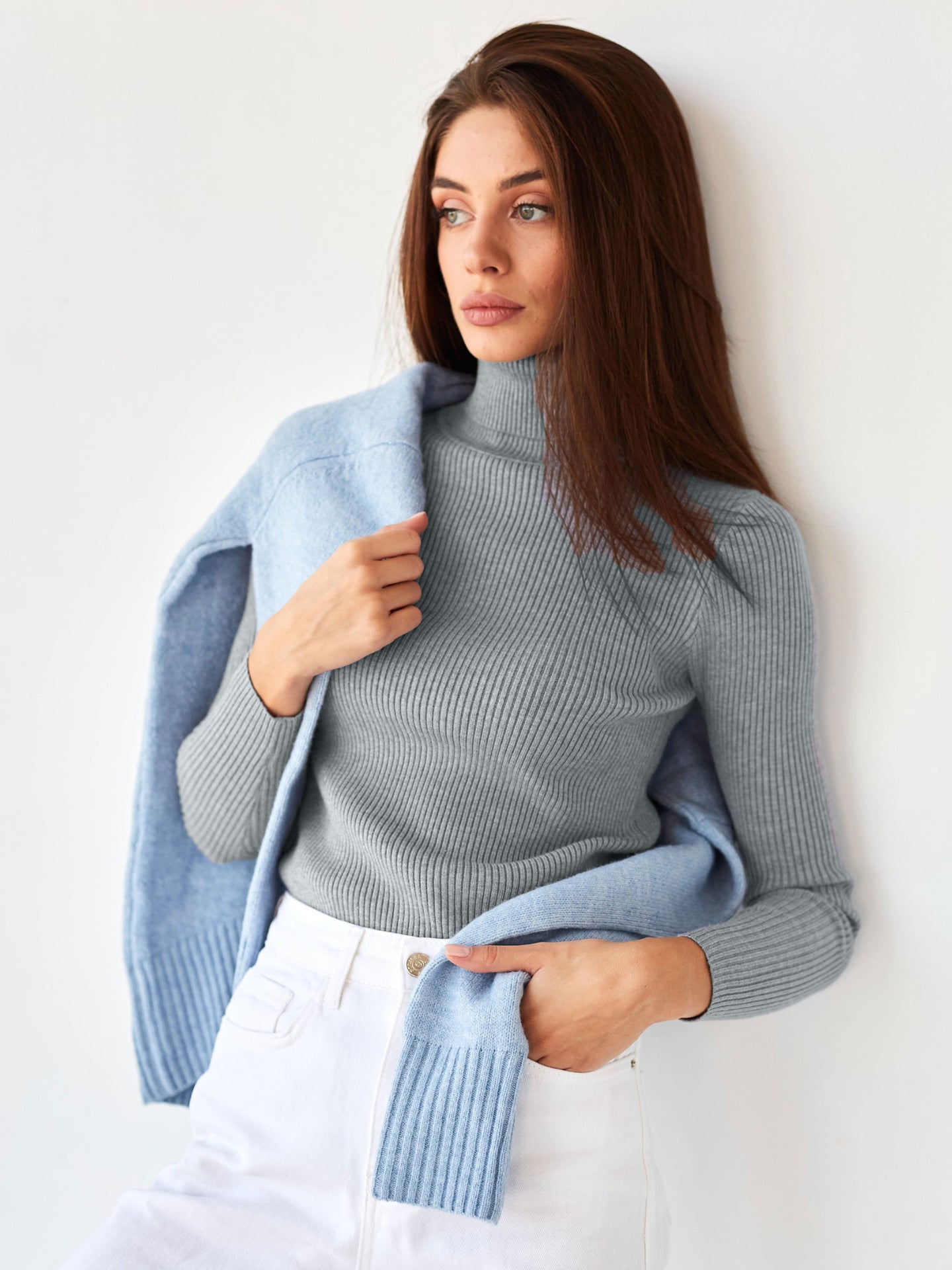 Women's Ribbed Turtleneck Knit Sweater Top