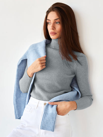 Women's Ribbed Turtleneck Knit Sweater Top