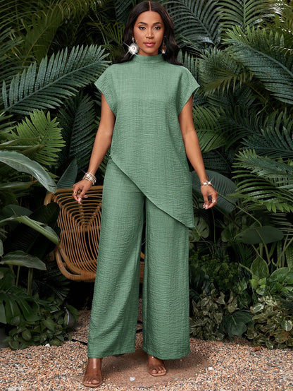 Mock Neck Wide Leg Lounge Set Women Casual Matching Outfit