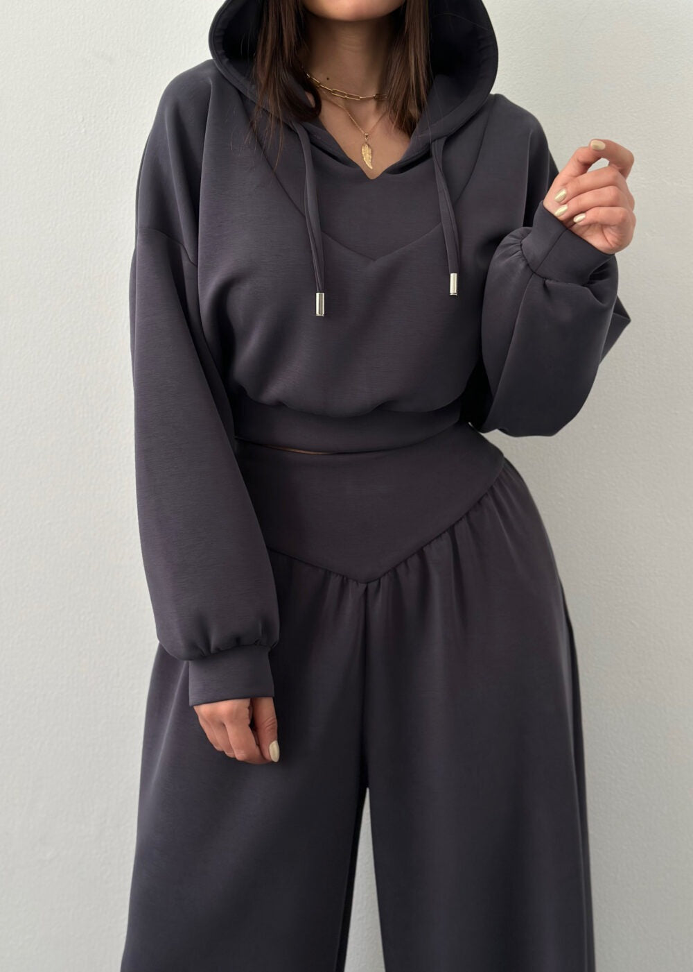 Women's V Neck Hoodie Wide Leg Sweatpants Lounge Set