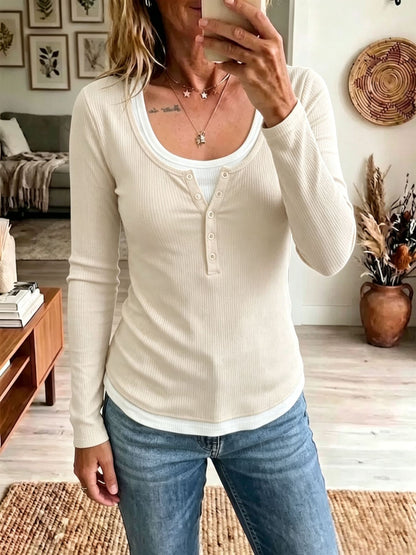 Contrast Layered Long Sleeve Top for Women
