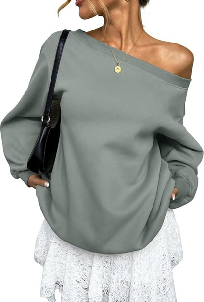 Off Shoulder Sweatshirt Women Oversized Casual Pullover