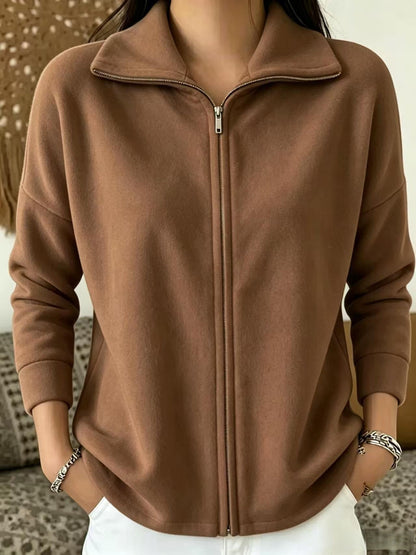 Women's Oversized Zip-Up Fleece Jacket Casual Collared