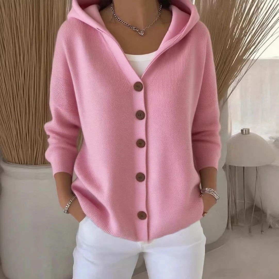 Women's Oversized Hooded Button Front Knit Cardigan Sweater