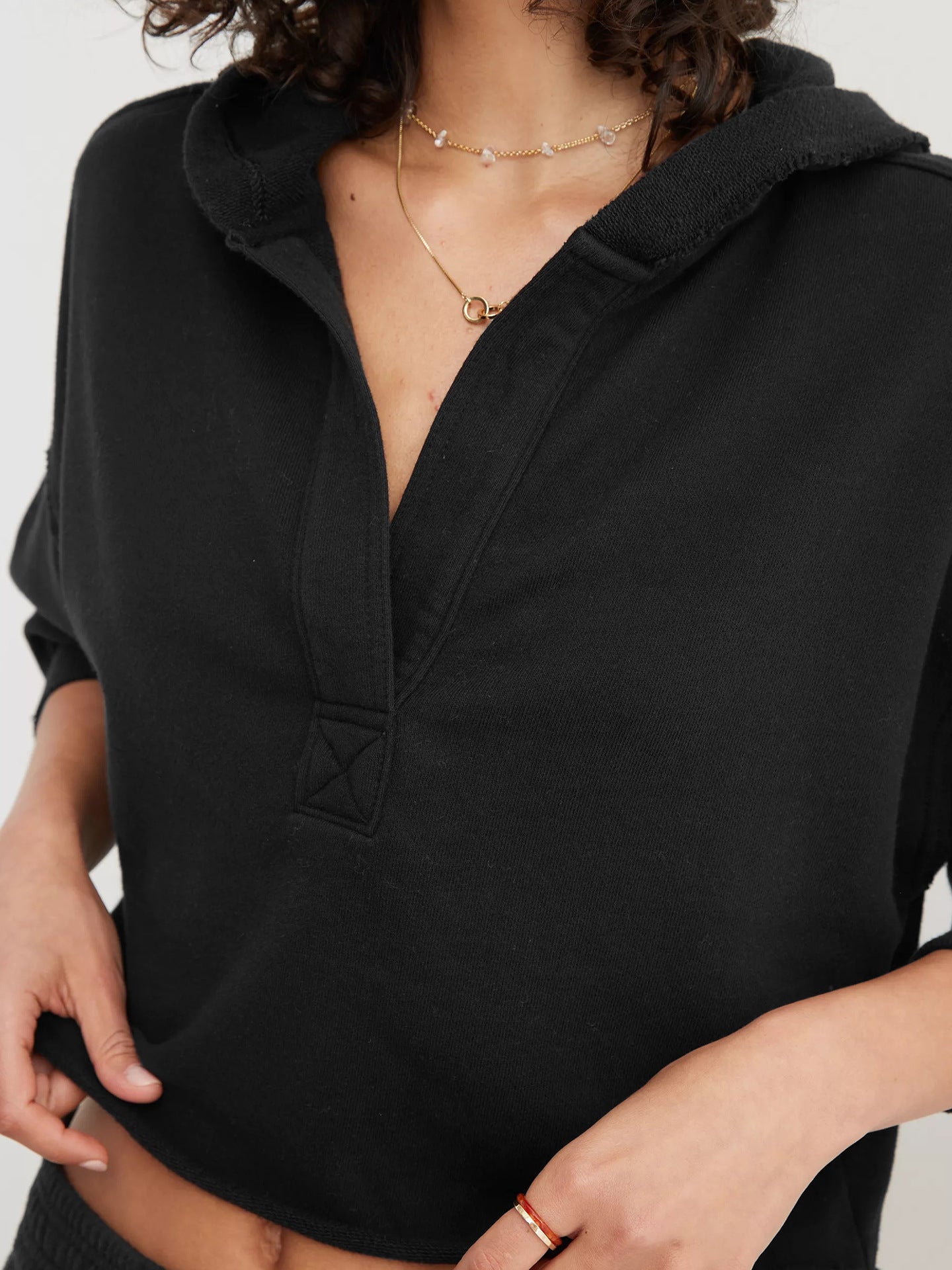 Oversized V Neck Hooded Sweatshirt Pullover Top