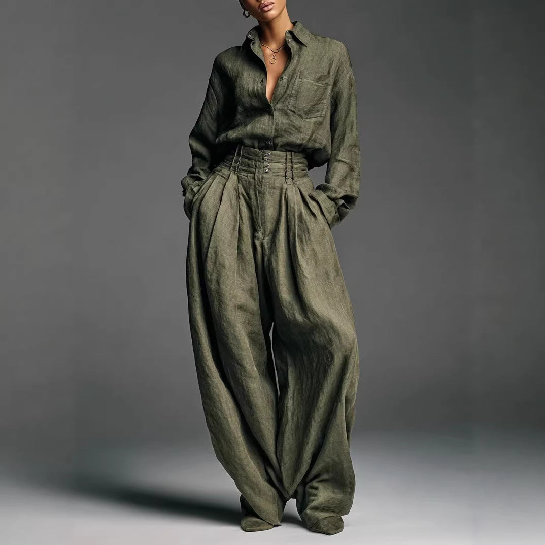 Women's Oversized Shirt Wide Leg Pants Two Piece Set
