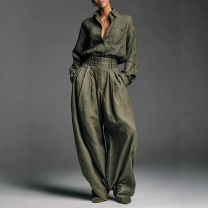 Women's Oversized Shirt Wide Leg Pants Two Piece Set
